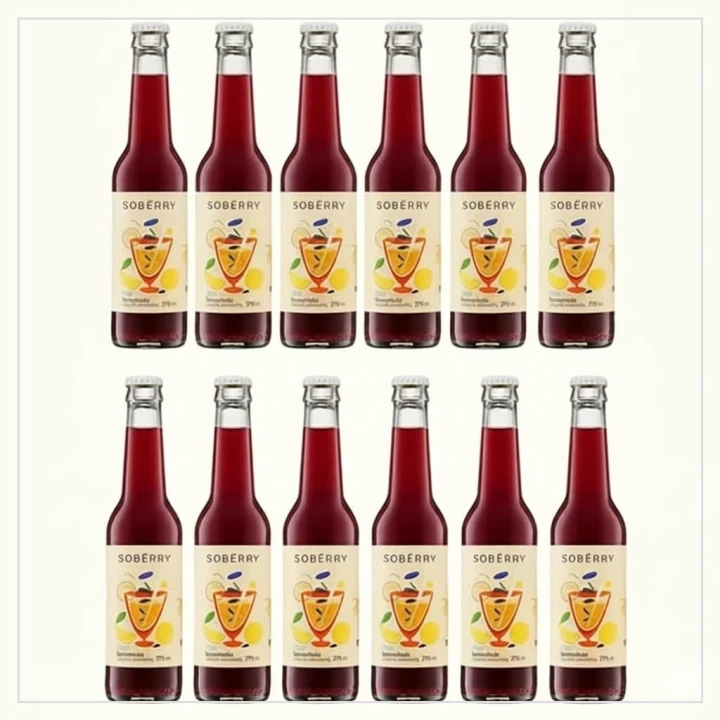 Zestaw 12 butelek naturalnej lemoniady Soberry z jagody kamczackiej o pojemności 275ml